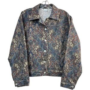 Vtg Norm Thompson Paisley Denim Jacket Sz L Boho Western Cottagecore Y2K‎ Artsy